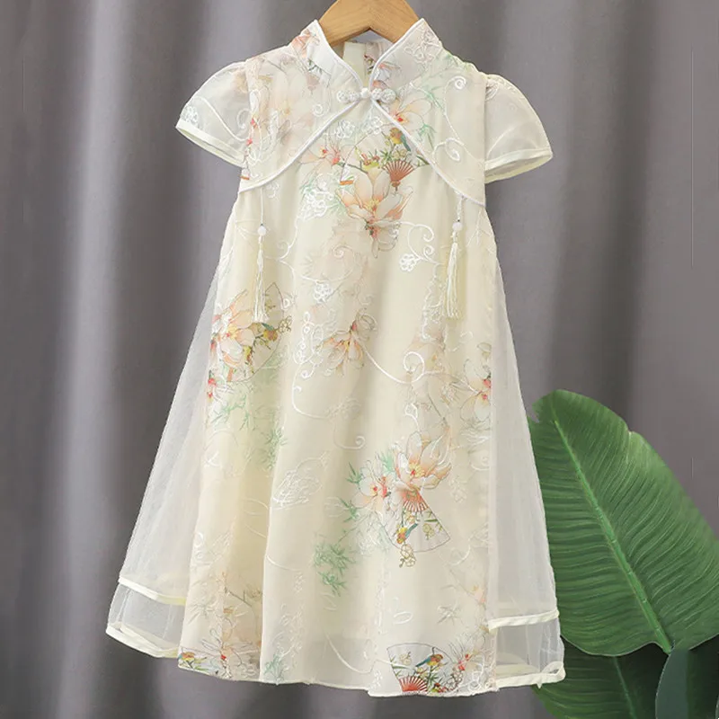 Fashion Hanfu Girl Dress Summer Chinese Cheongsams Kids Clothes Perform Baby Tang Party Dresses Girls Modern Qipao Vestidos