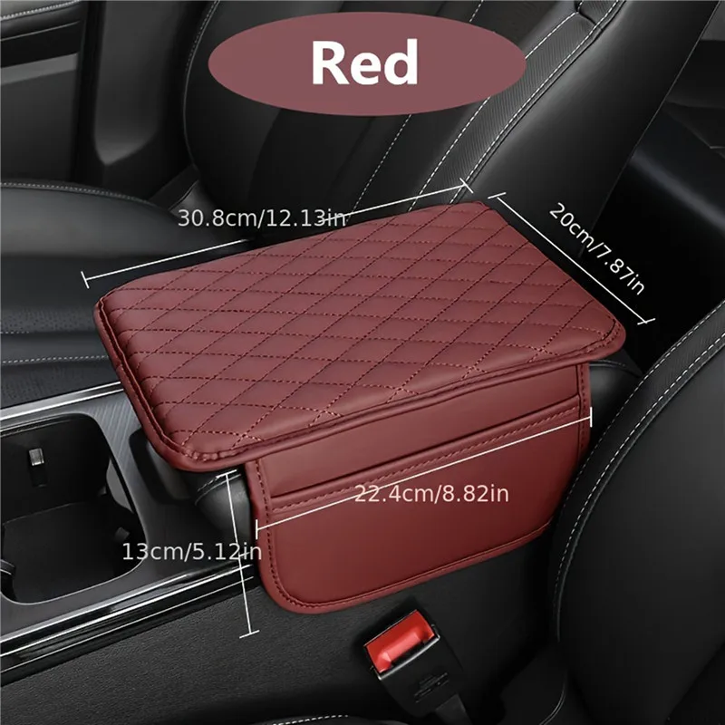 Car Armrest Cushion Universal Elbow Support Cushion Universal Arm Rest Box Cover Pad with Both Side Storage Bag PU Leather