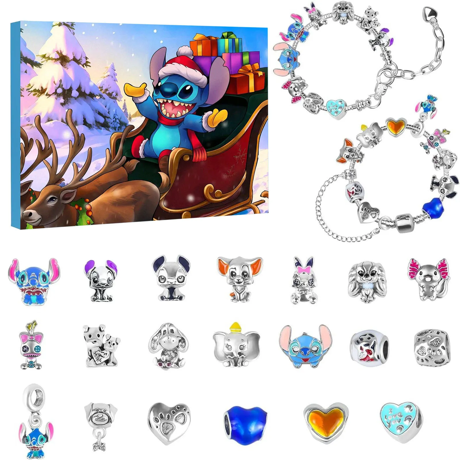 Auf Lager Weihnachts-Adventskalender Blind Box Mickey Stitch Armbänder 24-Tage Weihnachten Countdown-Kalender Diy Schmuck Weihnachtsgeschenke