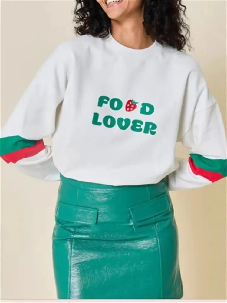 Ladies Loose Casual Long Sleeve Sweatshirt 2024 Spring New Women's Contrast Color Letter Printed Pullover Tops French All-Match