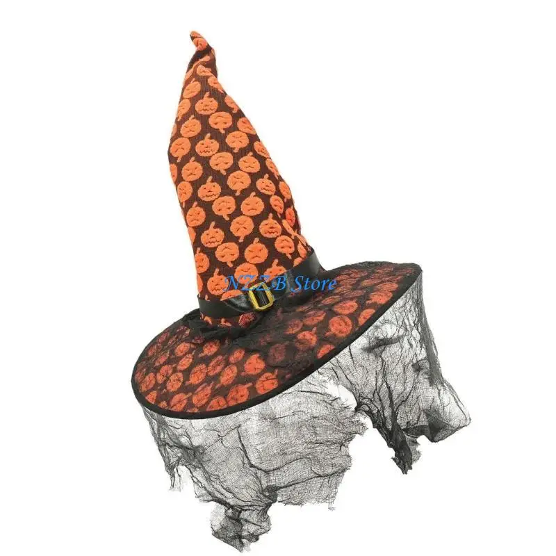 

T21F Veil Tulle Witch Hat Halloween Costume Accessory for Halloween Party Cobweb Sheer Headwear for Masquerade