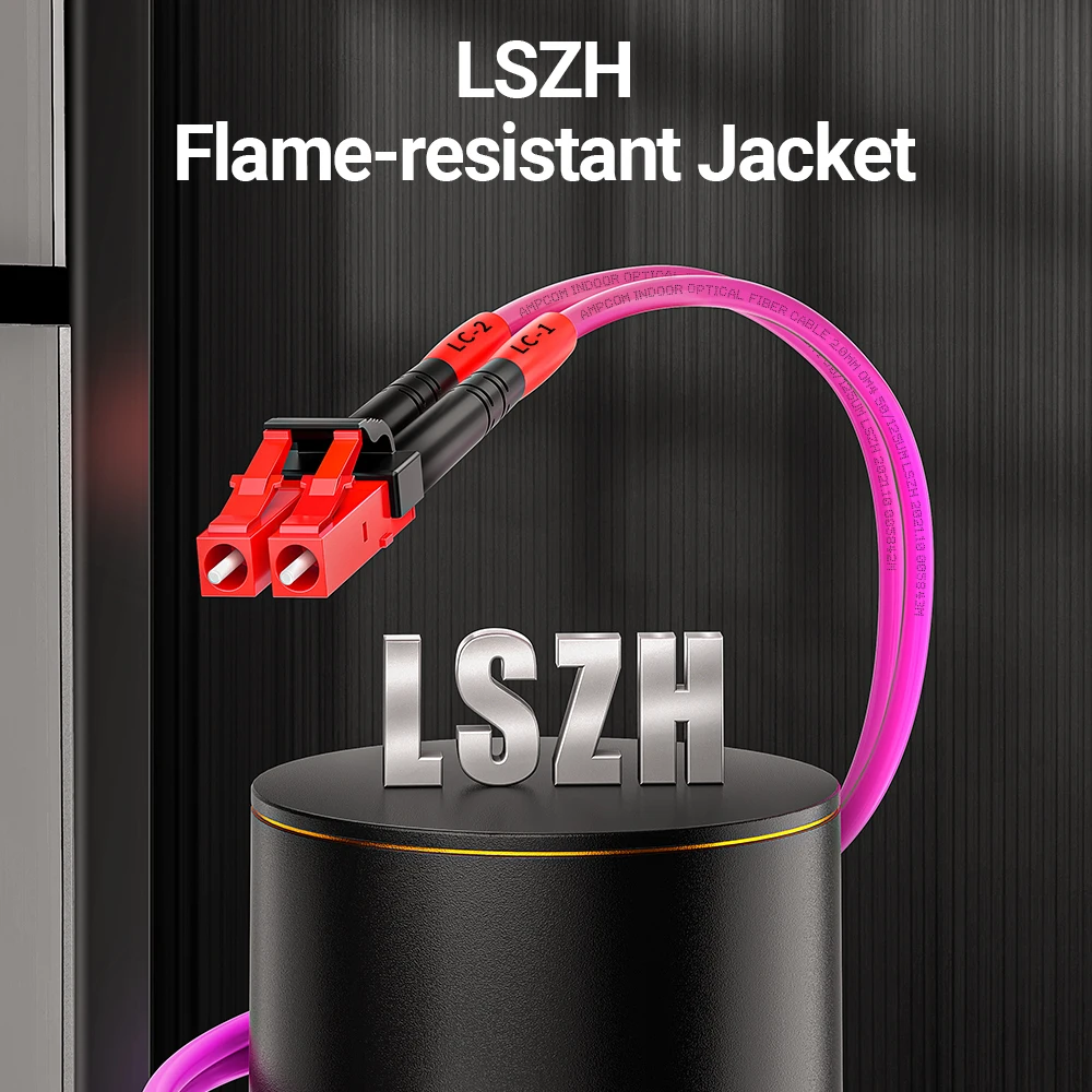 AMPCOM LC - LC UPC OM4 광섬유 패치 케이블 40G 다중 모드 이중, 50/125μm, OD 2.0mm, LSZH OFNR, 1-100미터