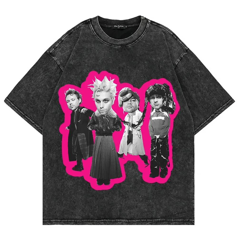 Vintage Washed Oversized Streetwear T-shrit 5 Seconds of Summer Everyone’s A Star World Tour T Shirt Men Women Loose Clothing