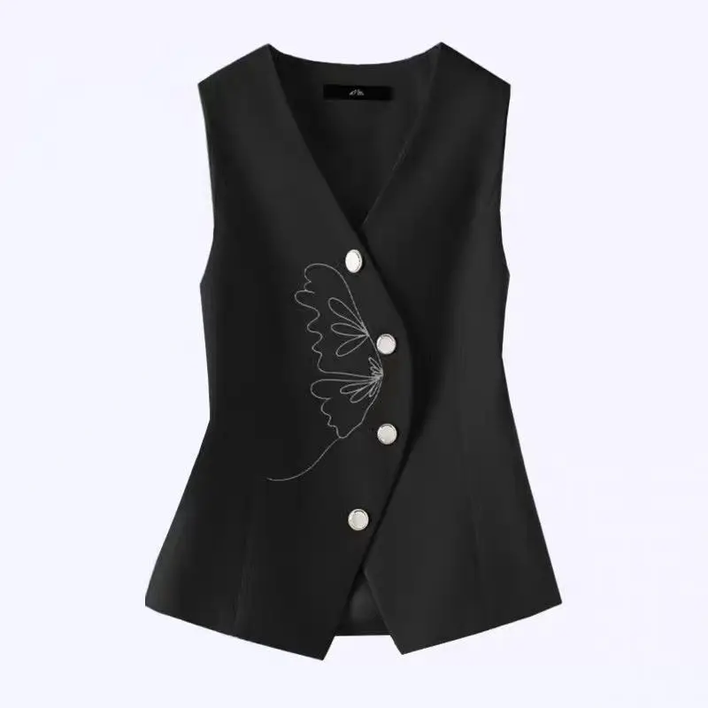 

High-end embroidered suit vest spring and autumn new fashion vest slim and thin foreign style sleeveless outer vest