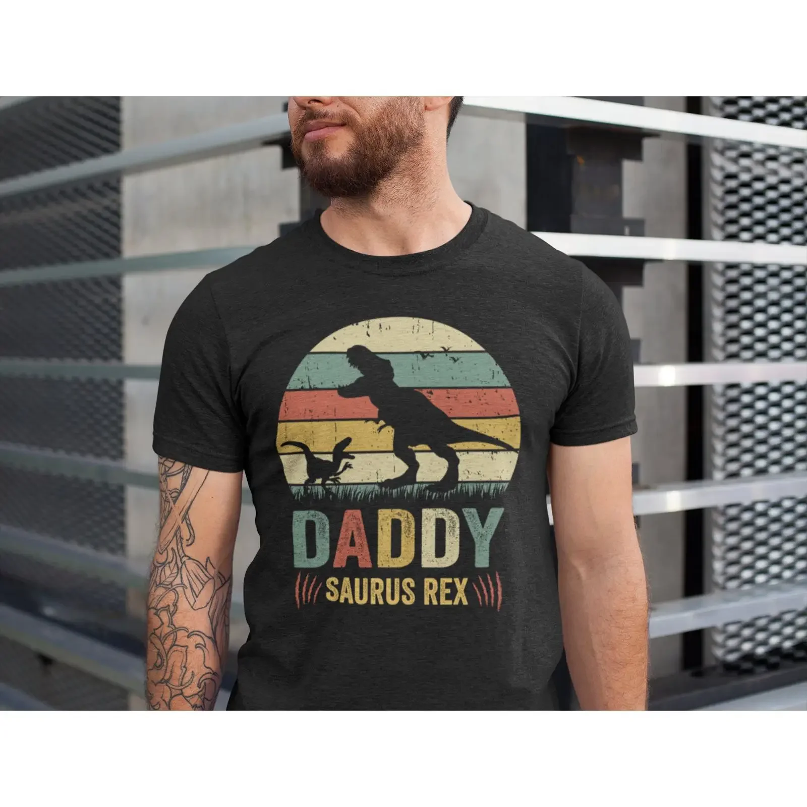 Daddy Saurus Rex Retro Vintage T Shirt Daddysaurus Papa Dinosaur Fathers Day Dad Birthday for Husband vintage Washed Breathable