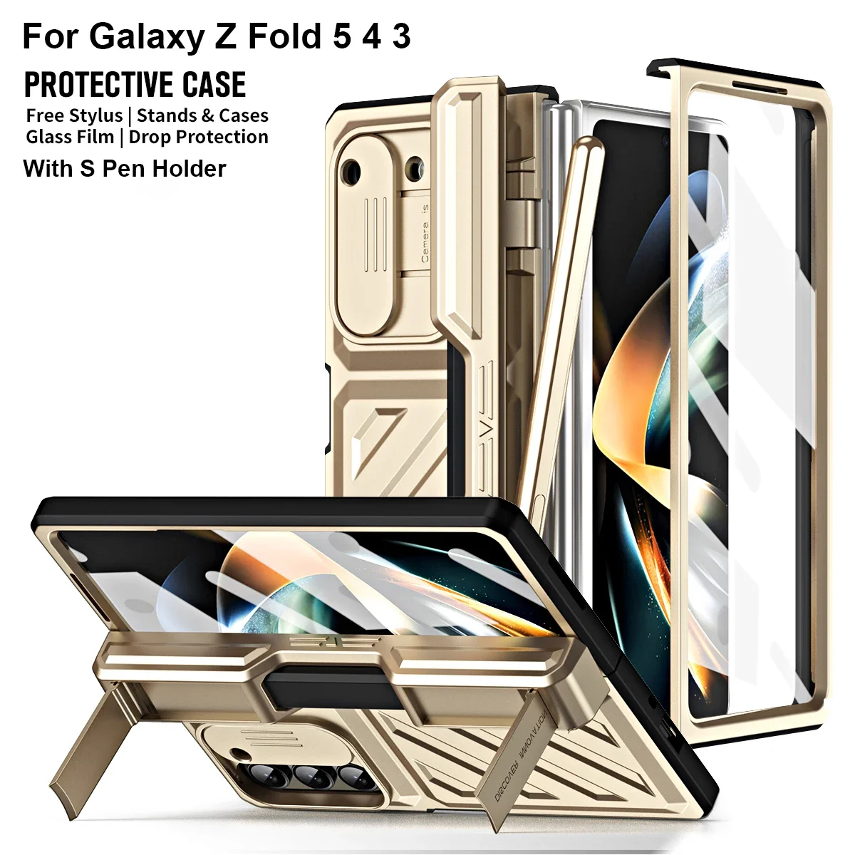 For Samsung Galaxy Z Fold 6 5 4 Case Hinge Armor Shockproof Hybrid Rugged Stand Magnetic Full Protector Glass Film Folding Cover