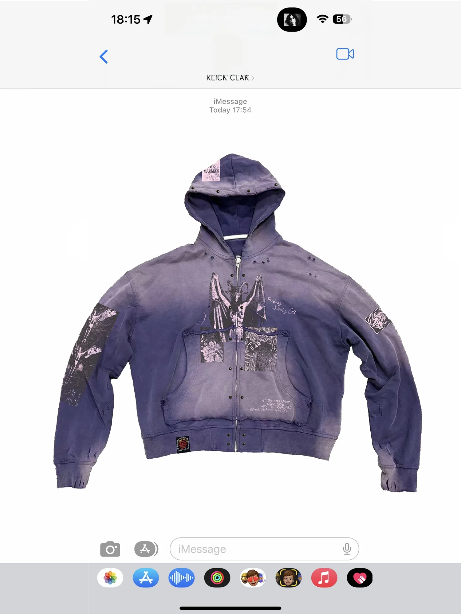 Sudadera con Capucha KLICK CLAK Lavada Estilo Vintage de Algodón Grueso con Estampado de Dragón Morado y Vampiro para Hombre