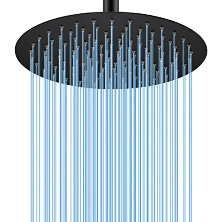 

12 Inch Round Rainfall Shower head Ultra Thin Stainless Steel Shower Head Wall or Ceiling Mount Matte Black