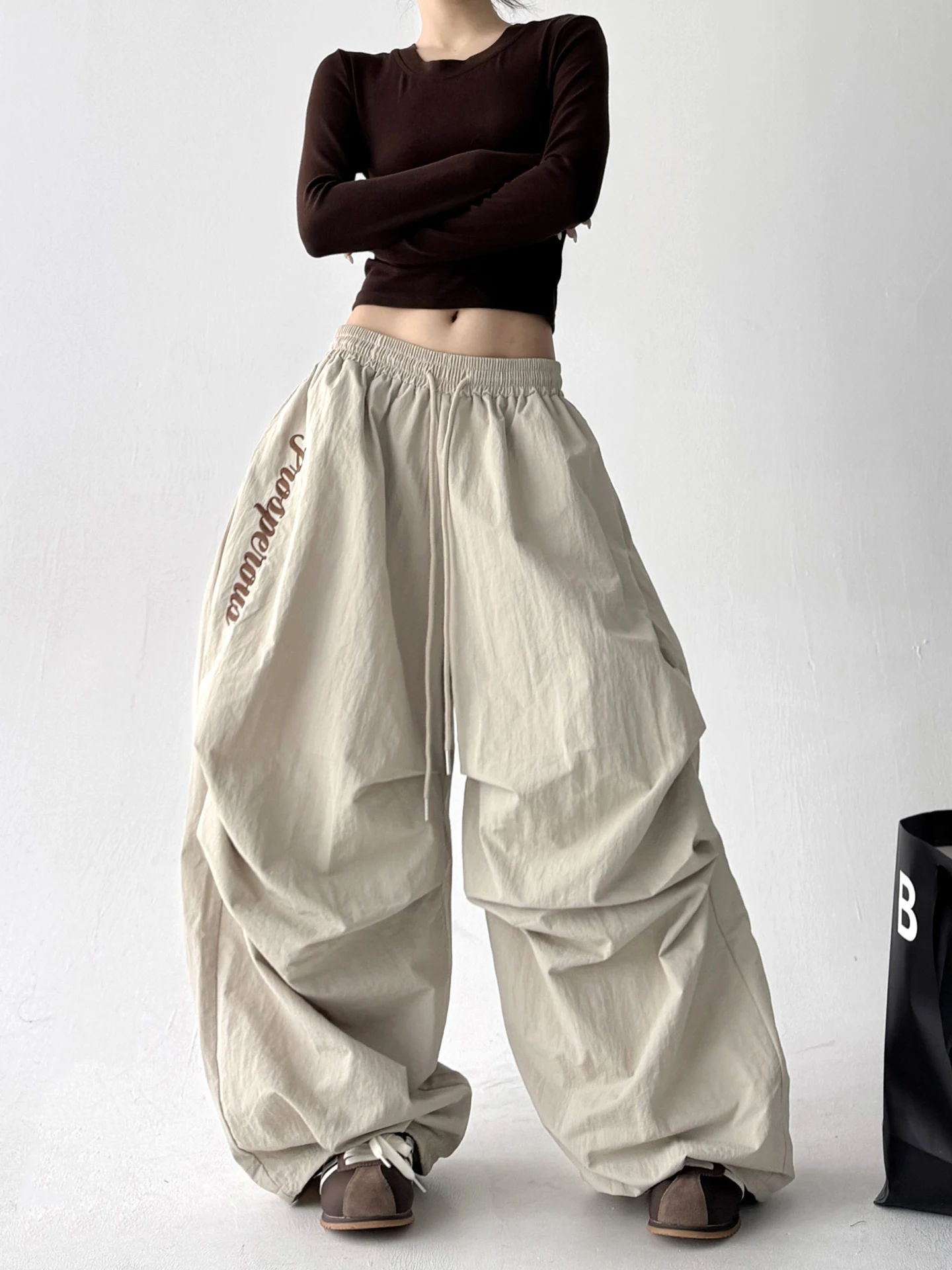 กางเกงขายาวทรงกว้างเอวสูงสำหรับผู้หญิง รุ่น Thiened Fce บุซับใน เหมาะสำหรับเล่นสกี สไตล์ลำลอง  คอลเลคชั่นใหม่ ฤดูใบไม้ร่วง ฤดูหนาว มีไซส์พลัส