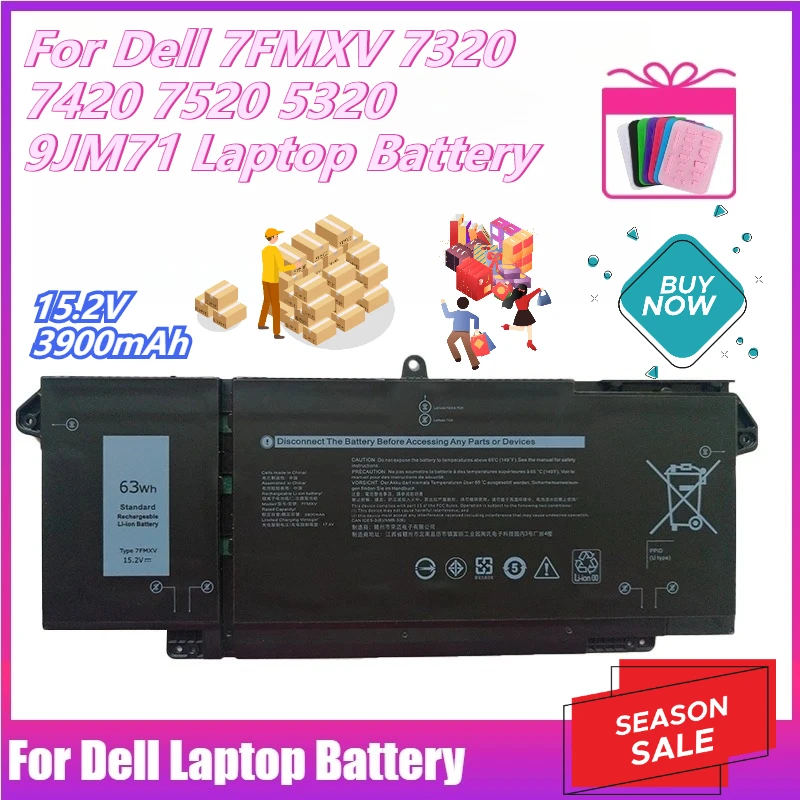 

15.2V 3900mAh for Dell 7FMXV 7320 7420 7520 5320 9JM71 Laptop Battery