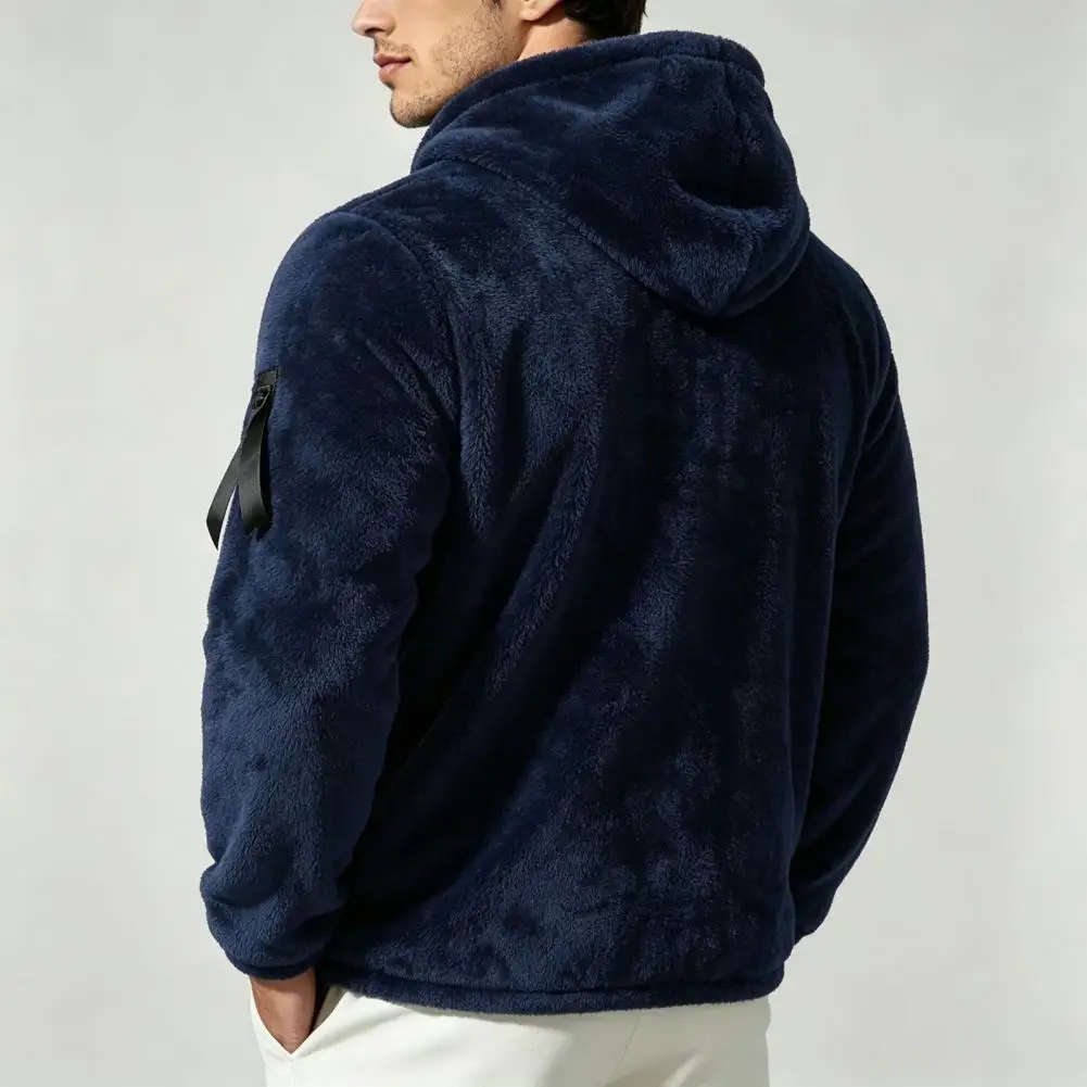 Thermal Hooded Coat for Men Men's Hooded Fleece Coat Windproof Winter Jacket with Elastic Cuffs Front Pockets Loose for Outdoor