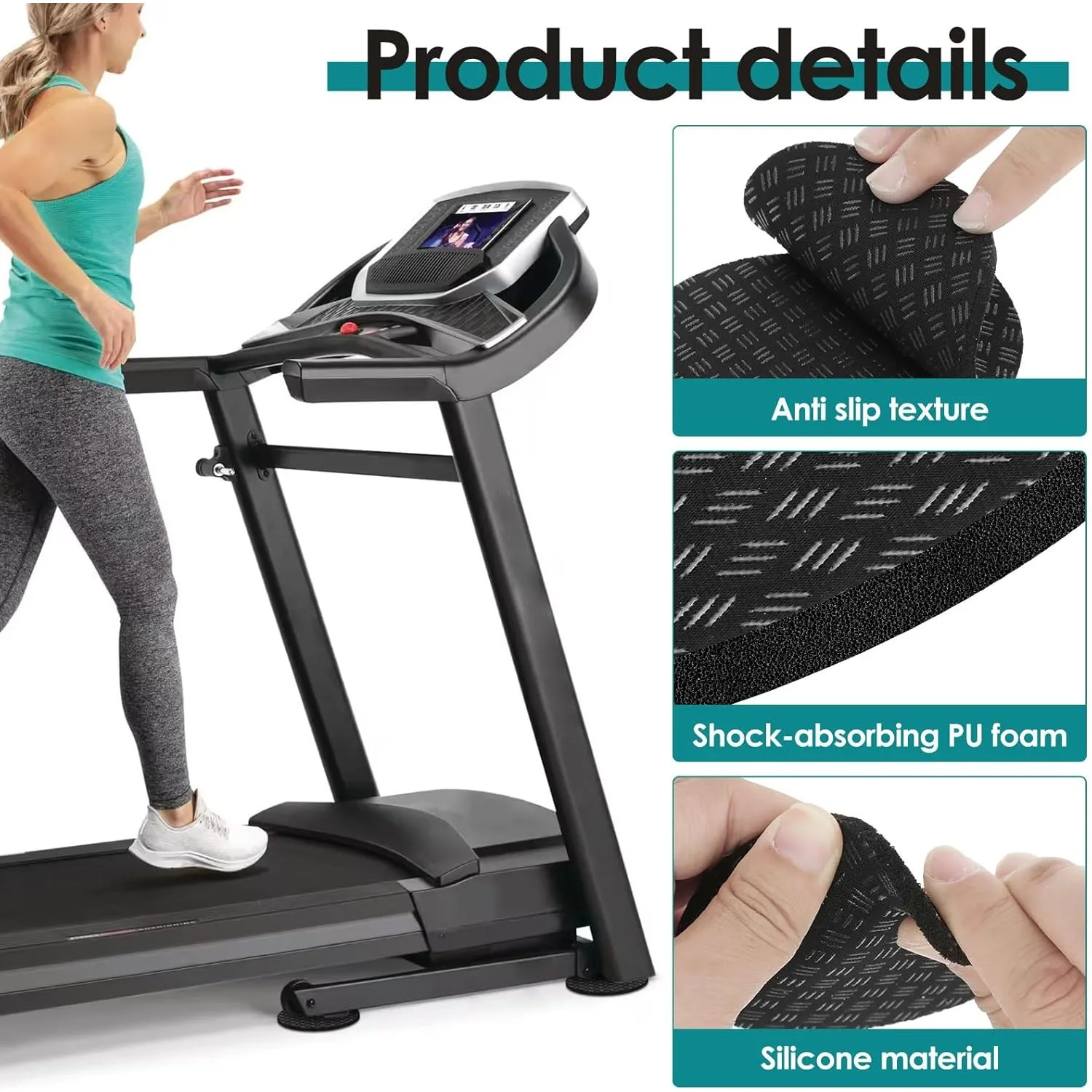6Pcs Round Black Anti-Slip Treadmill Mat Rubber Floor Protector for Gym Exercise Equipment Noise Reduction