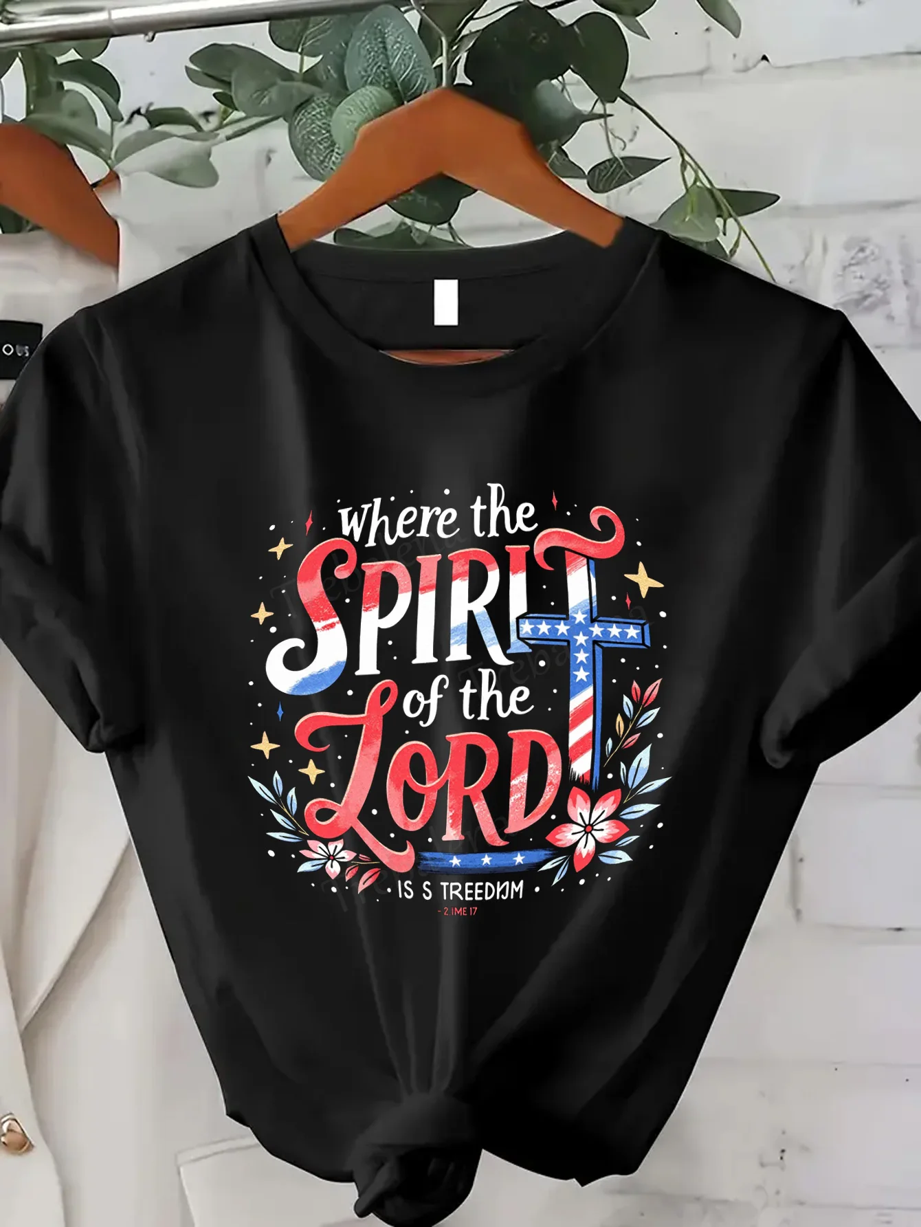 

Women T-shirt Patriotic Christian T-Shirt for Women, Spirit of the Lord Design