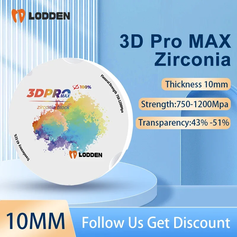 10MM 3D PRO MAX Dental Multilayer Zirconia Block Vita16 Color Dental Lab Denture Dentist Material for CAD CAM 98mm Open System