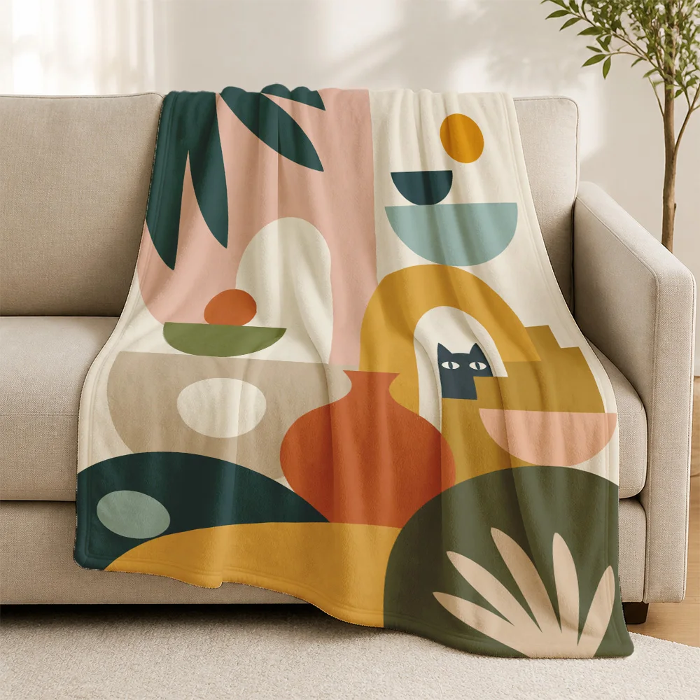 Mid Century Modern Abstract Throw Blanket for Sofa Couch Living Room Decor Boho Geometric Plush Cozy