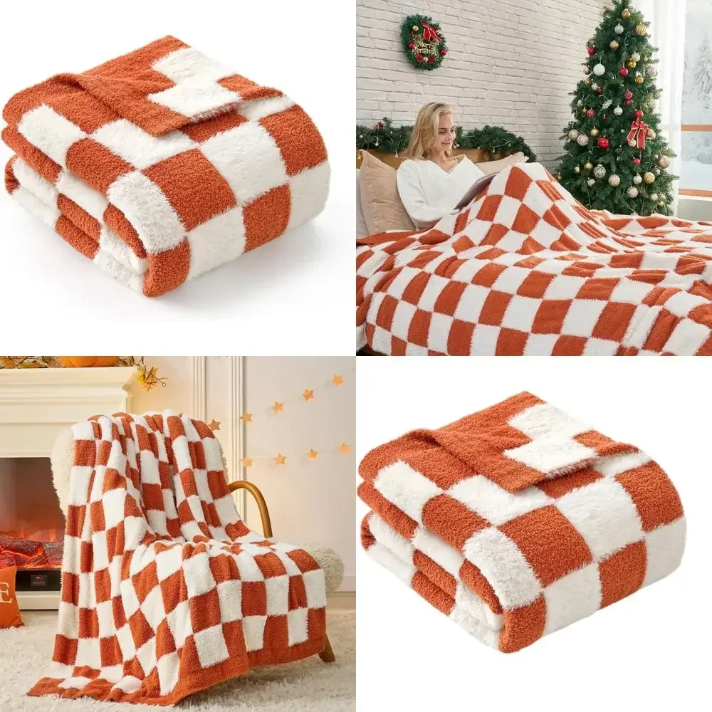 

Оранжевый клетчатый плед для осени, мягкий, размер Twin, для дивана и кровати, 60x80, из искусственного меха и микрофибры