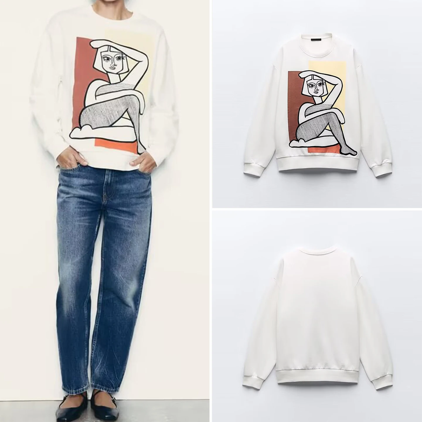 

Новая зимняя модная женская толстовка Z 2025 с вышивкой и узором, свободного кроя, с длинным рукавом, круглым вырезом, для повседневной носки