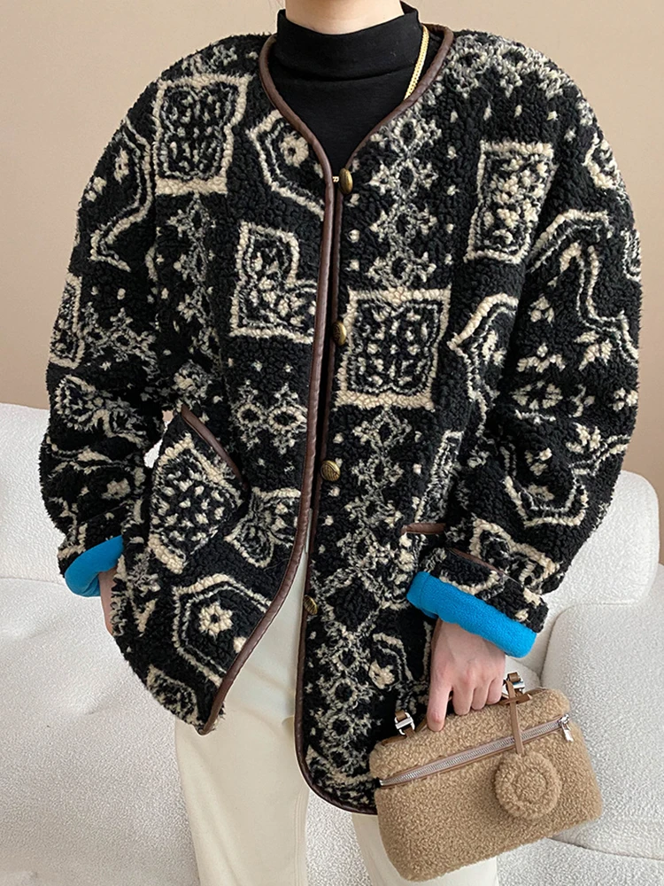 

YERMORA Black Paisley Button Vintage Jacket For Women V-Neck Long Sleeve Loose New Coat Fashion Tide Autumn Winter 2025