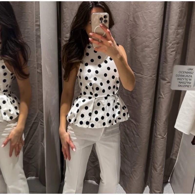 Vintage Polka Dot Backless Top Women