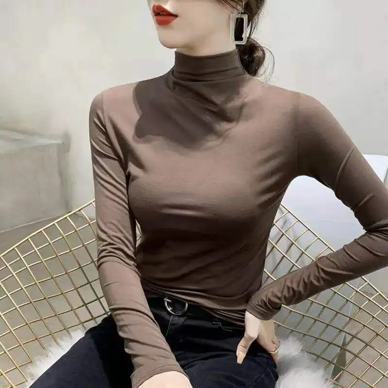 Half-high Collar Bottoming Shirt Women Autumn and Winter All-Matching Western Sle Black 2024 New Slim fit Inner wear T-shir...