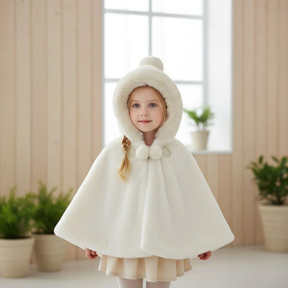 

1-7 Years Toddler Girls Winter Plush Cape Cloak – Soft Fleece Poncho Coat, 4 Colors, Child Kids Warm Shawl for Party & Daily