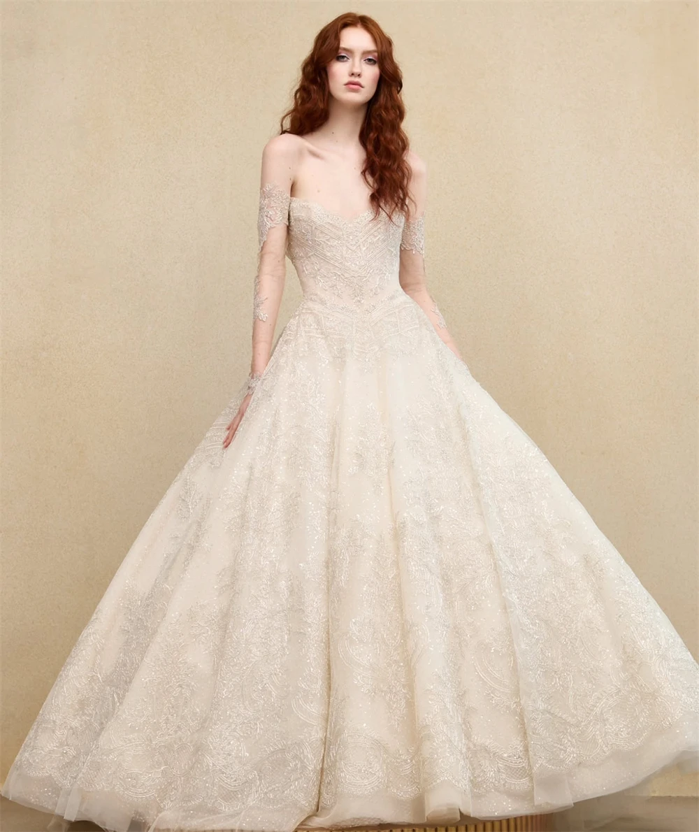 Customized Elegant White Organza Wedding Dress Sexy Boat Neck Short Sleeves Bridal Gowns Boho A-Line Chapel Train Robe de mariée