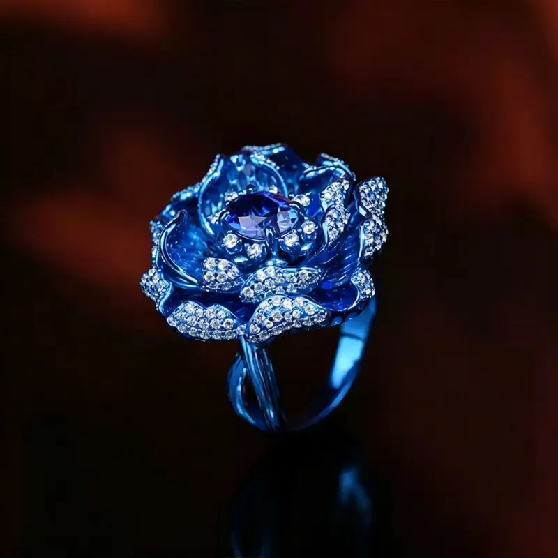 Bellux Jewelry Cultivate Sapphire Blue Fairy Flower Ring Color 925 Silver Electroplating Color Craft Rings