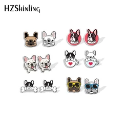 Kawaii French bulldog House Pet Animal Cartoon Animal Pattern Acrylic Stud Earrings Resin Epoxy Ear Jewelry for Girls