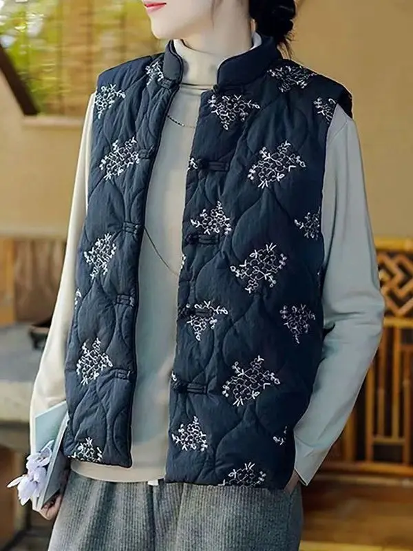 

Новый китайский теплый жилет на хлопковой подкладке с тяжелой вышивкой, осень-зима, универсальный одинаковый топ с воротником-стойкой, Thiened Sing...