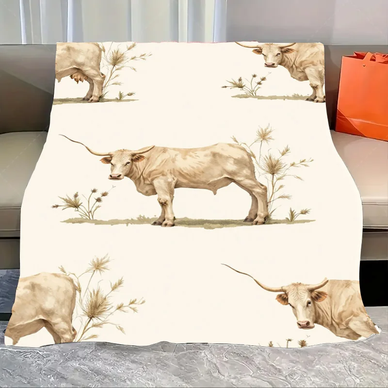 

1 шт. фланелевое одеяло в деревенском стиле с принтом коровы Longhorn для уютного декора фермерского дома