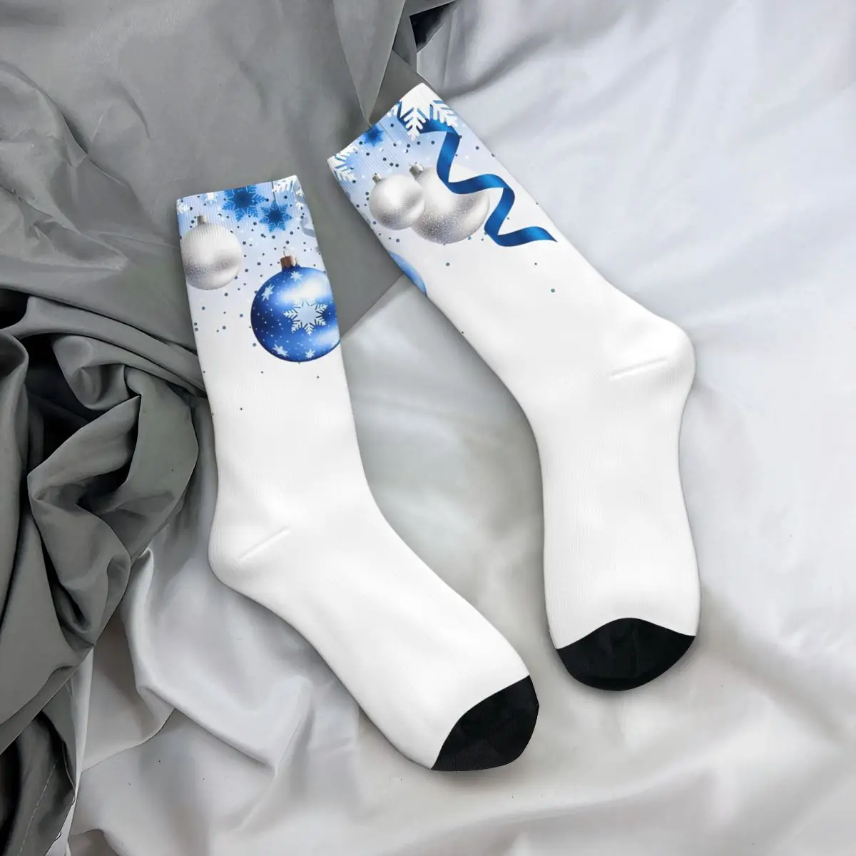 Retro Blue Christmas Magic Basketball Socks Polyester Crew Socks for Women Men Non-slip