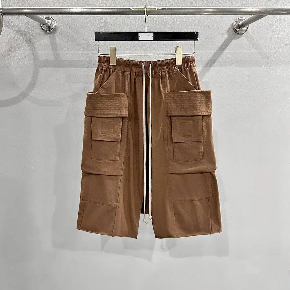 High Qualityi Darkwear Double Loop Knit Washed Cargo Shorts Punk Men's Drawstring Elastic Waist Knee Length Pants 2S53K
