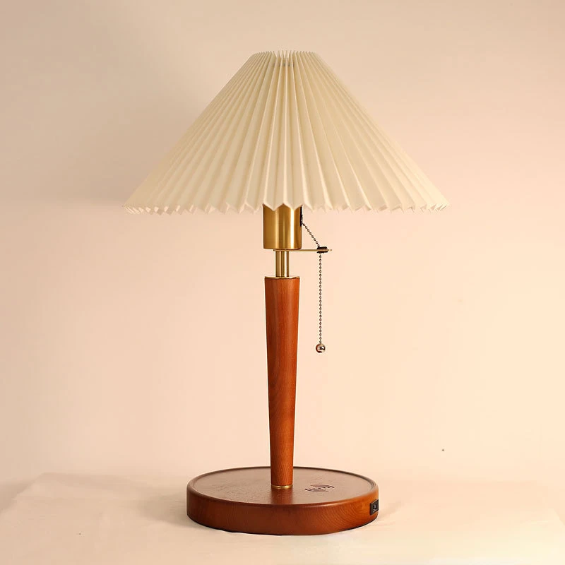 Nordische Nachttisch lampe, Schlafzimmer, faltiges Handy im japanischen Retro-Stil, kabelloses Laden, kleine Tisch lampe aus Holz