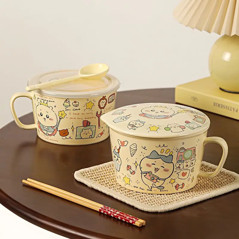 Anime Chiikawa Hachiware Inspired Cream Style Cute Black Master Ramen Bowl High Aesthetic Ceramic with Lid Rice Bowl New Usagi