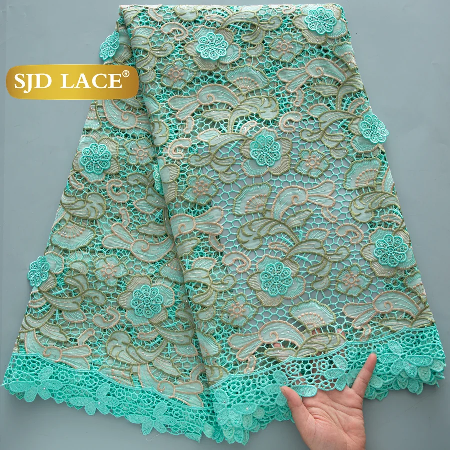 

SJD LACE Swiss Voile Lace with Stones Nigerian 3D Flowers 2025 High Quality African Cotton Lace Fabrics for Women DIY Dress 4552