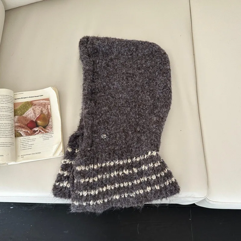 Modische und vielseitige warme gestrickte Wollmützen für Herbst und Winter, lässiger Schal, Nackenschutz, Skullies-Mützen für Damen