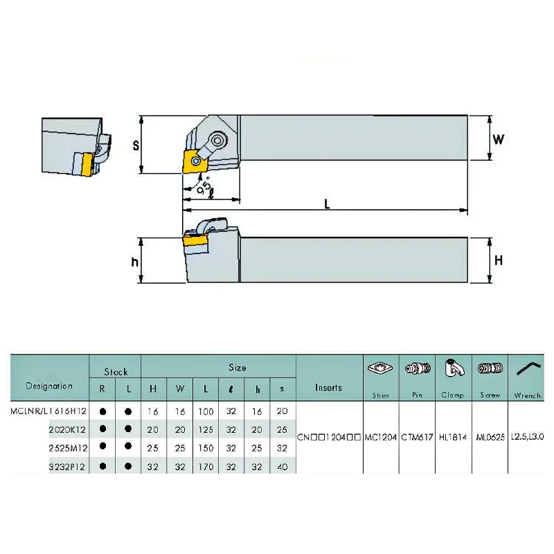 MCLNR MCLNL MCLNR1616 MCLNR2020 MCLNR2525 MCLNR3232 portautensili per tornitura esterna CNMG CNMG12 inserti in metallo duro utensili da taglio per
