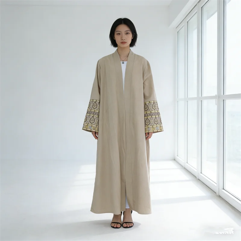 

Исламская вышитая абайя для женщин на Ид, платье для Рамадана, открытая абайя, кафтан, исламский кардиган, дубайская арабская роба, кимоно, джалабия, кебая