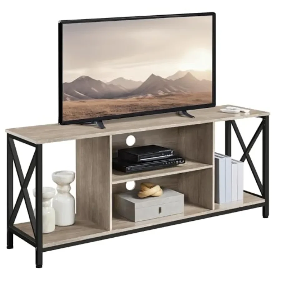 TV Stand Fits 65 Inch, Living Room X-Frame Console Table, Gray