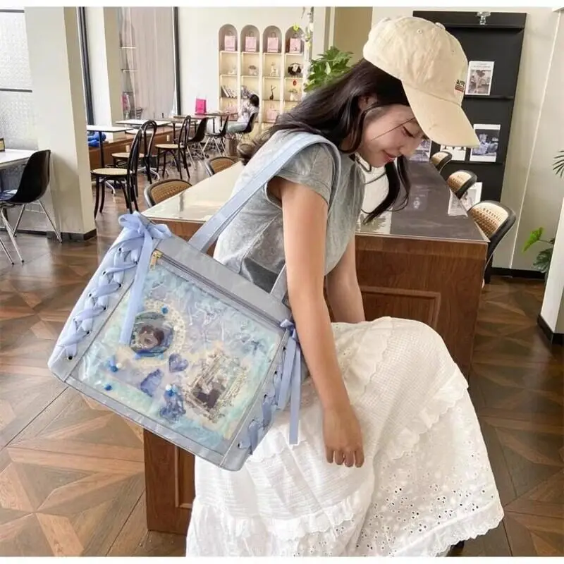 Neue Japanische Süße Schleifen-Ita-Tasche, Lolita-Mädchen Transparente Handtaschen, Modische Große Kapazität Tragetasche, Ästhetische Schultertaschen – Detail 10