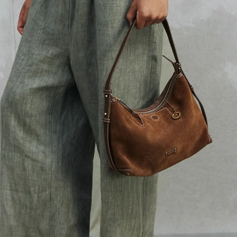 

Suede Underarm Commuter Shoulder Genuine Leather Niche Dumpling Bag Women's Autumn Winter Soft Breathable Leather Large Capacity