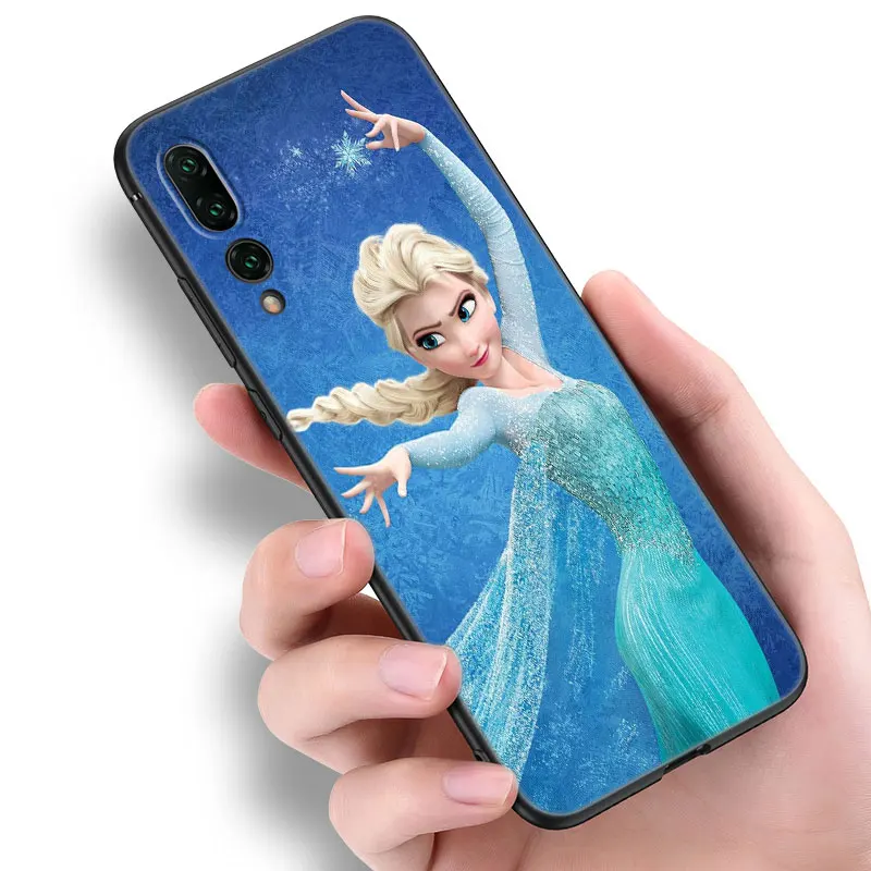 E-Elsa A-Anna Black Silicone Phone Case For Huawei P10 P20 P30 P40 Lite P50 P60 Art P50E P Smart Z 2018 2020 2021 Pro 2019