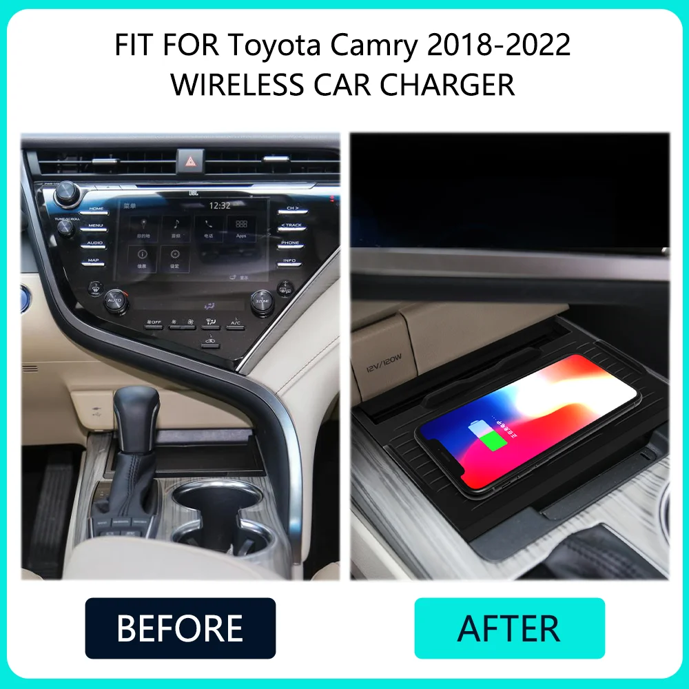 Indução Carregamento Pad para Toyota Camry 2018 2019 2020 2021 2022 2023, QI 15W, Rápido Carregamento Sem Fio Do Carro Acessórios