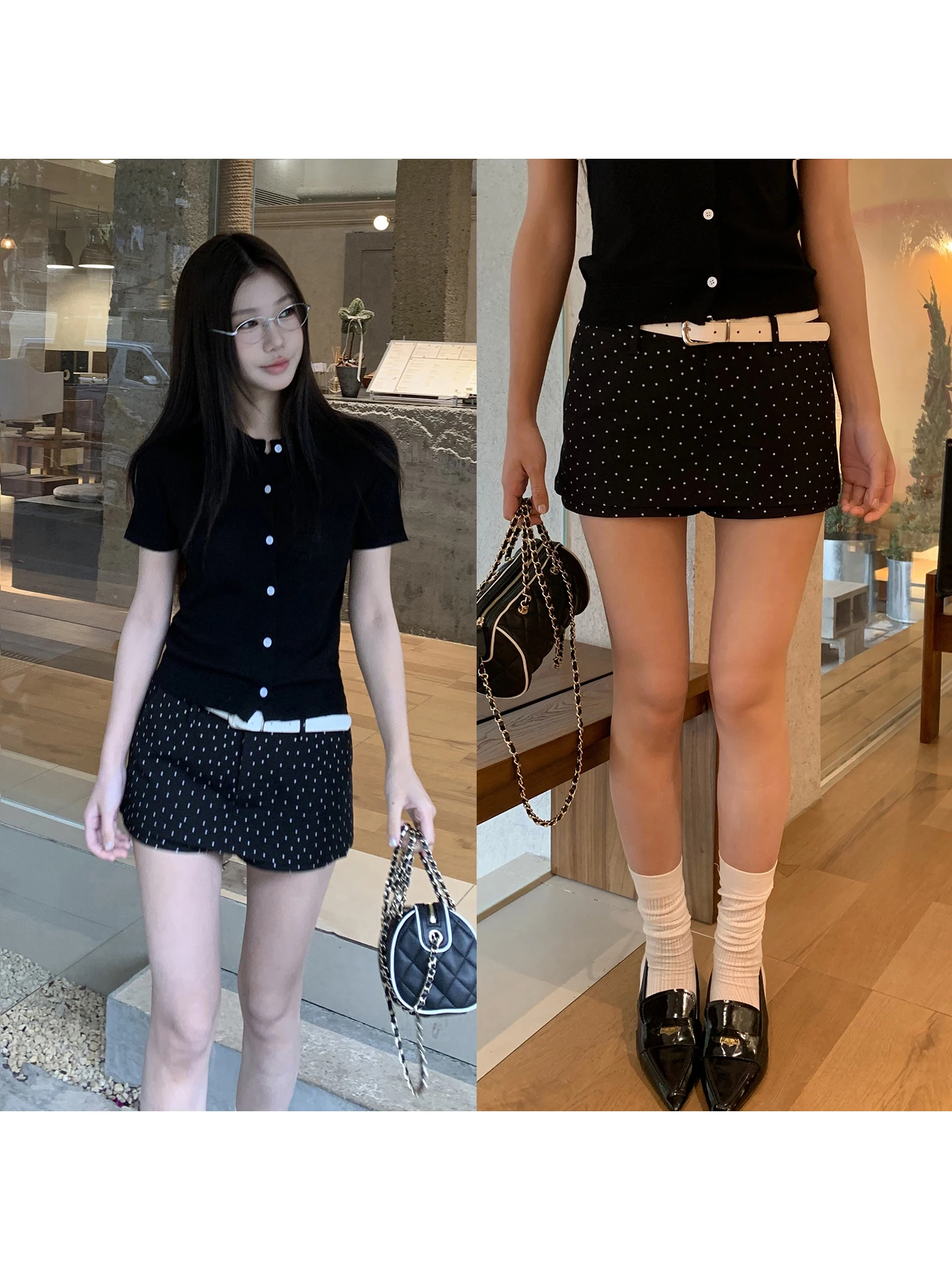 

Черная юбка А-силуэта в горошек, женская летняя новинка, облегающая короткая юбка с низкой талией, повседневная, из смесового полиэстера