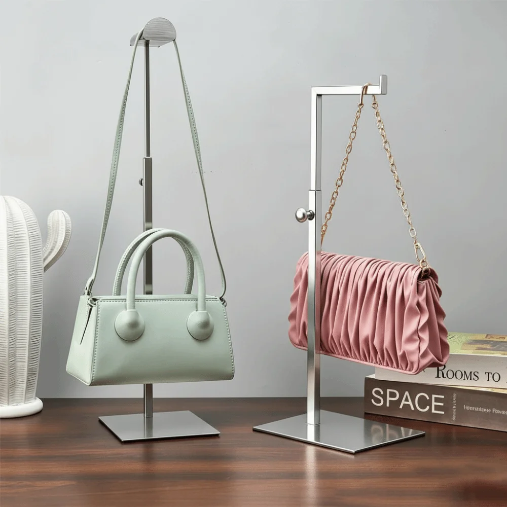 Durable Stainless Steel Bag Show Shelf Adjustable Polished Metal Display Risers Gold / Silver Wallet Holder Stand Women Bags