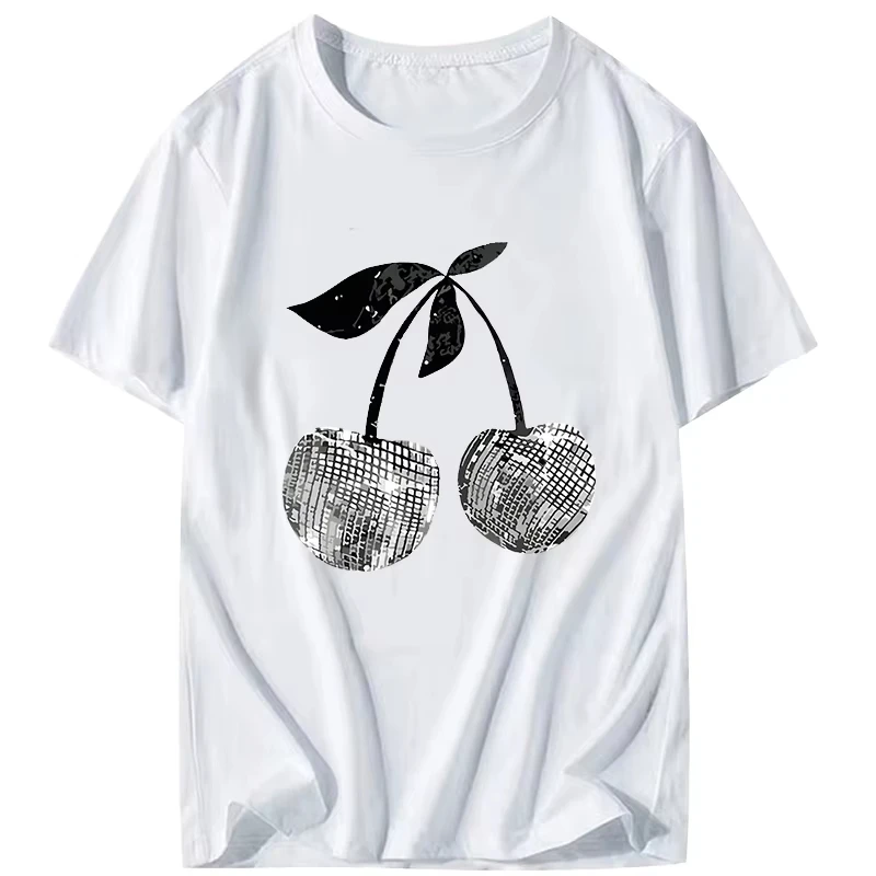 

Casual Summer Clothes Silver Cherry Printed Short Sleeved Kids Tshirt Crew Neck High Quality Comfort Cotton Children's Clothing
