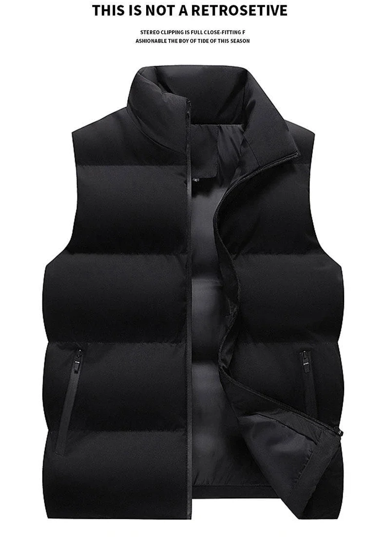 2026 Men Autumn Winter Stand Collar Windproof Slim Fit Warm Vest Outdoor Casual Sleeveless Jacket Fashion Trendy Clothing