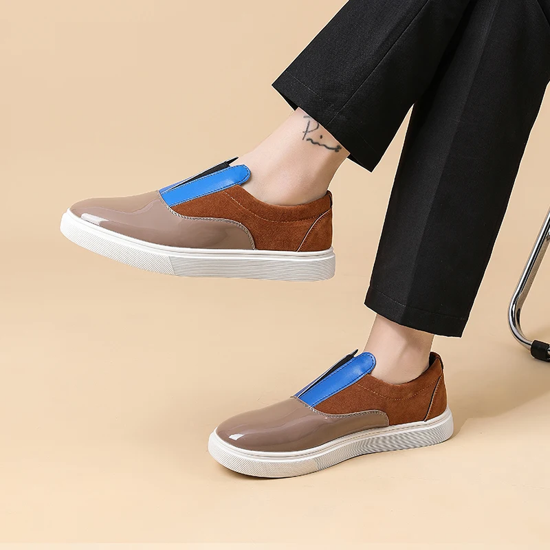 

Fashionable Splicing Design Casual Shoes Branded Business Office Commuting Leather Shoes Quality Comfortable Men Driving Loafers