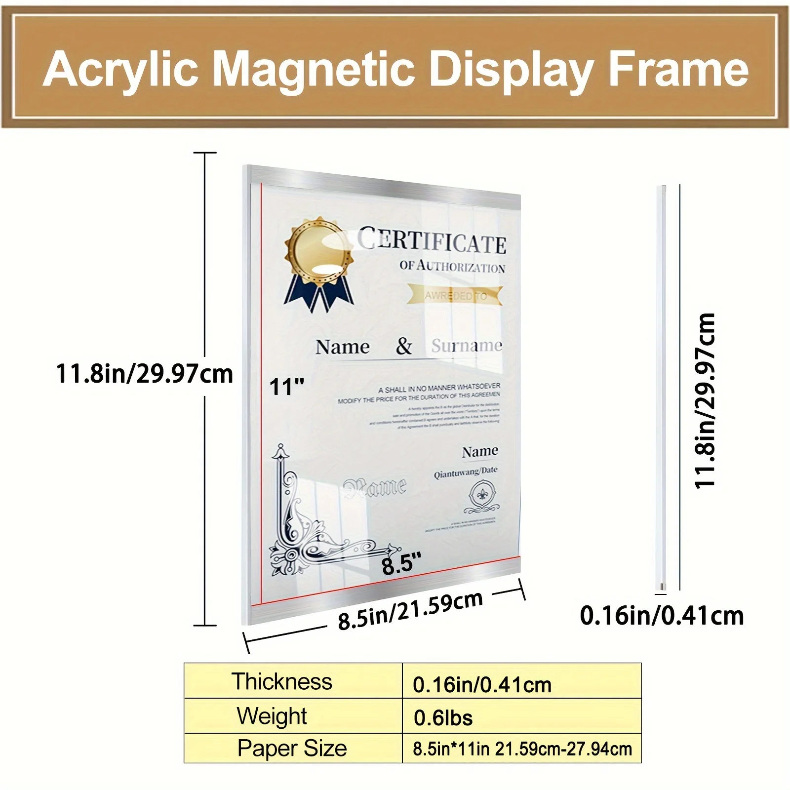 Suporte acrílico do sinal da montagem da parede, quadro magnético plástico da exposição com fita, claro, auto-adesivo, 3 pacotes