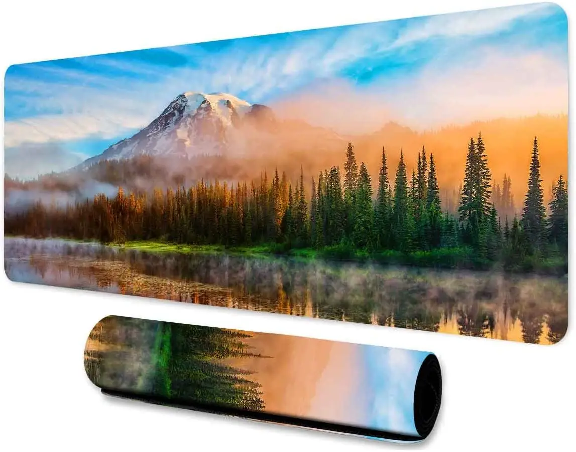 31.5x11.8x0.12 Inches Gaming Mouse Pad Mountain Forest Lake Pattern Print Mouse Pad Desk Pad Bench